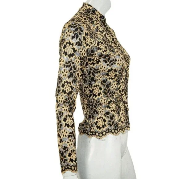 luxury Ann Ferriday vintage lace high neck button up coquette minimalist blouse - Picture 2 of 16